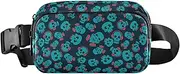 [GuoChe] Stylish Waist Bag Fanny Pack Men Women Happy Halloween Blue Skulls Mini Sling Bag Travel Accessory with Adjustable Strap for Shopping Sports Work, Happy Halloween49, 8" x 5.3" x 2.3", Retro