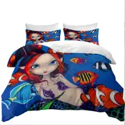 Lovely Fantasy Creature Mermaid with Tropical Fish Quilt Cover