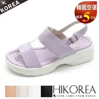 在飛比找momo購物網優惠-【HIKOREA】正韓製。心動鞋夏撞色皮革厚底涼拖鞋/版型偏