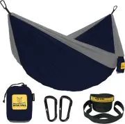 Portable Nylon Hammock for Camping, Up to 500lbs, Single Navy Blue