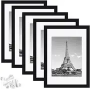 Black Picture Frames Collage Wall Decor 5 Pack, Display Pictures 5x7 with Mat or 8 x 10 Without,Family Photo Frames for Wall or Tabletop Display(20 * 25cm)