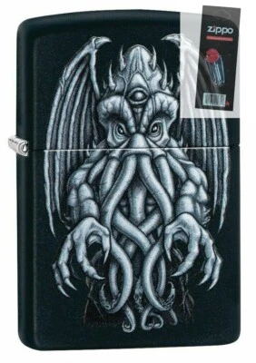 Zippo 49122 Winged Monster Design Black Matte Lighter + FLINT PACK