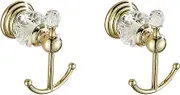 2X Crystal Towel Hook, Gold Robe Hooks, Bathroom Hand Towel Wall Hanger for Clothes Closet Wall Mounted Kitchen