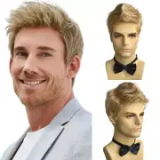 Mens Blonde Wigs Natural Fluffy Layered Synthetic Hair Daily Halloween Wig
