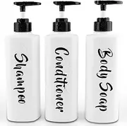 AUMIO 16.9oz Shampoo and Conditioner Dispenser Set of 3 - Printed Shower Soap Dispenser Plastic Bottles Refillable With Pump for Bathroom Shower Wall