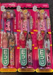 GUM Barbie Manual Toothbrush Ultra Soft Toothbrush w/Suction Cup Lot3 packs=6