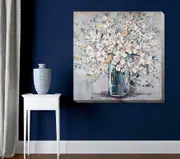White Blue Flower Stretched Canvas Print F134