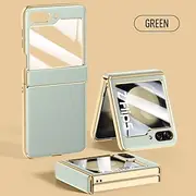 Phone Case for Samsung Galaxy Z Flip 6 Z Flip 5 Case Plain Leather With Tempered Glass Hinge All-inclusive Folding Shockproof Hard Cover Accessories