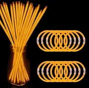 200 Pcs Orange Glow Sticks Bracelet Necklaces Bulk Glow in The Dark Party Supplies 8” Light Stick Pack with Connectors Bright Color Light Up Toys for Halloween Christmas Birthday Carnival