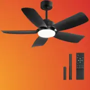 42" Ceiling Fan with Lights, Remote, 6 Speeds, Quiet DC Motor, Black Low Profile