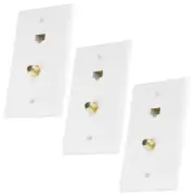 3x Cat5E RJ45 Ethernet + F Type Coax Cable Coupler Wall Plate Gold Plated White