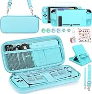 Younik Switch Accessories Bundle, 15 in 1 Switch Accessories Kit for Girls Include Switch Carrying Case with 9 Game Card Slots, Adjustable Stand, Protective Case for Switch Console & J-Con(Blue)
