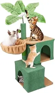 VaKa Pet 110cm Cat Tree Tower, Multi-Level Cat Scratching Post with Hammock, Condo & Play Ball, Green Cat Furniture for Indoor Cats Activity and Rest