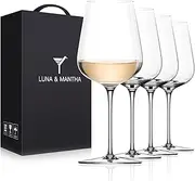 Wine Glasses Set of 4, Crystal White Wine Glasses 13.5oz Hand Blown- Modern Wine Glasses on Long Stem, Perfect for Red & White- Gift Packaging for Daily Use,Wedding Anniversary or Birthday