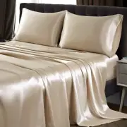 SiinvdaBZX 4Pcs Extra Deep Pocket Satin Sheet Set Queen Size, Ultra Silky Sof...