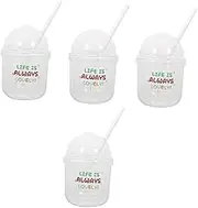 Luxshiny 4pcs Straw Cup Smoothie Cups Bo Ba Cup and Straws Milk Tea Cup Clear Travel Straws Drinking Mug with Lid Portable Coffee Cup Glink Water Bottle Simple Water Bottle Drink Cup Glass