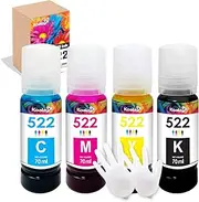 Koala 522 Ink Refill Bottles Replacement Compatible with Eco-Tank ET-2800 ET-4800 ET-2720 ET-2803 ET-2760 ET-2800 ET-4700 T522 Printer-4 Packs,BK C M Y(Not Sublimation Ink)