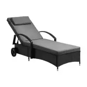 Sun Lounger with Wheels Black