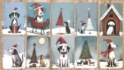 Whimsical Christmas dogs junk journal card toppers set of 10 junk journal cards