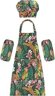 AIXIWAWA Kids Apron Chef Hat Set, Child Kitchen Bib Aprons Adjustable for Cooking Baking Painting (Tribal Leopards)