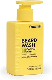 TOOLETRIES Hydrating Mens Beard Wash - Coastal Pine Scent - Sulphate Free, Paraben Free - Moisturising with Jojoba & Argan Oil Cleanses, Hydrates, & Softens Facial Hair - 150ml