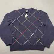 Jos A Bank Sweater Mens Medium Blue Diamond Striped Lambswool Blend Pullover Y2K