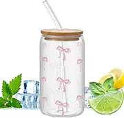Glass Cup with Lid and Straw, Elegant 16 oz Drinking Glass, Cute Pattern Design, Environmentally Friendly, Versatile Drinking Cup for Coffee, Cocktails and More, Gifts for Women, Men, Girlfriend