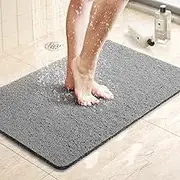 LuxStep Shower Mat Bathtub Mat,24x16 inch, Non-Slip Bath Mat with Drain, Quick Drying PVC Loofah Bathmat for Tub,Shower,Bathroom (Phthalate Free,Grey)