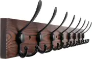 Kuhome 32.2'' Large Coat Rack Wall 1 Item-8 Hooks, Brown Plate & Black Hook