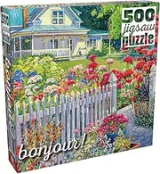 [Buffalo Games] Bonjour - John Burrow - Fenceline Garden - 500 Piece Jigsaw Puzzle for Adults Challenging Puzzle Perfect for Game Nights - Finished Puzzle Size is 21.25 x 15.00
