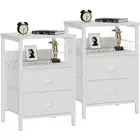 Nightstands Set 2, End Table with 2 Fabric Drawers, Bedside Table with 2 Hook...
