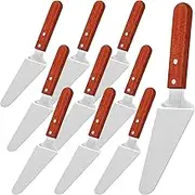 Affbei 10 Pack Wooden Handle Pizza Pie Server Stainless Steel Pizza Spatula Non Slip Triangular Spade Spatula Pie Spatula for Cake, Dessert, Tart, Pie and Pizza, Silver, Q0044