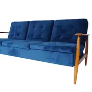Lindy Timber Arm Sofa Bed (Blue)
