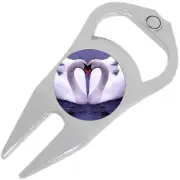 Heart Swans Golf Ball Marker Divot Repair Tool Bottle Opener