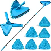 Wall Mop Cleaner with 80 inches Long Handle, 180° Folding Ceiling Cleaning Tool with Squeegee for Washing Painted Walls, Triangle Baseboard Scrubber with 4 Chenille Duster and 2 Microfiber Pads
