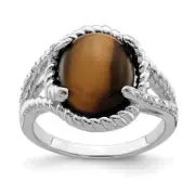 Sterling Silver Tigers Eye Quartz & Diamond Ring Size 8 4.56gm Gift for Mother