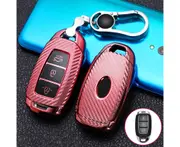 For Hyundai IX35 Smart 3-button Car TPU Key Protective Cover Key Case with Key Ring (Pink):