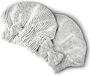 SportMore Microfiber Hair Towel Cap,Soft Absorbent Quick Drying Cap for Curly Thick Hair, Wrap Cap for Women Girls-Set of 2 Pcs (Stripe&Gray)