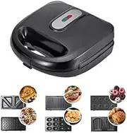 6 in 1 Waffle Iron Set, Electric Sandwich Maker and Panini Press Grill with Removable Non-Stick Plate, Mini Waffle Maker, Multi Breakfast Maker Ideal for Sandwich Donut Waffle Nut Cake Steak