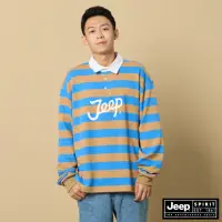 在飛比找momo購物網優惠-【JEEP】男裝 LOGO撞色條紋長袖POLO衫(藍色)