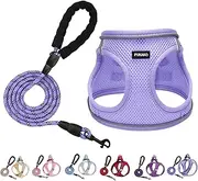 PUKAKO Puppy Harness and Leash Set, Small Dog Harness and Leash Set, Step in Small Size Harness with Soft Mesh and Reflective Bands for Extra-Small/Small Dogs, Lavender， XXS