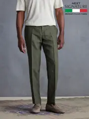 Green Slim Fit Signature Leomaster Italian 100% Linen Fabric Suit Trousers (E82674) | $182