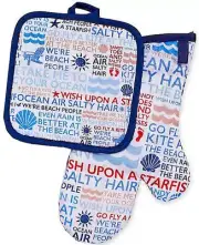 Avanti Beach Words Cotton 2-Piece Potholder and Oven Mitt Set Beach Summer House