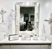 24"x30" Selenite Mosaic Arts Mirror Frame Handmade Crystal Healing Gemstone Deco