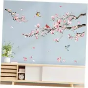 Magnolia Flowers Tree Branch Wall Decals Pink Floral Blossom Birds Wall Art