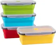 Collapsible Food Storage Containers with Airtight Lid, 40.5 oz, Large Kitchen Stacking Silicone Collapsible Meal Prep Container Set for Leftover, Microwave Freezer Dishwasher Safe, 4 Colors, Set of 4