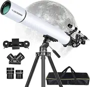 Telescope for Adults, Powerful Travel Telescope, Gifts for Astronomy Beginners, 80mm Aperture Refractor Telescope with AZ Mount, Carrying Bag, Phone Holder