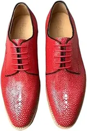 [Generic] Authentic Real Stingray Skin Fashion Red Blue Men's Dress Shoes Genuine Exotic Leather High-end Male Lace-up Party Dress Oxfords, Red, 6