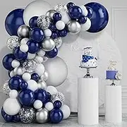 Zesliwy Navy Blue Silver Balloons Garland Kit, 131 pcs Navy Blue White Silver Confetti Balloons Arch Kit with Balloon Accessories for Birthday Party Baby Shower Wedding Graduation Class of 2020 Prom Decorations