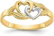 [Diamond2Deal] Women's 14k Yellow Gold Rhodium Plated Double Heart Ring Size 6